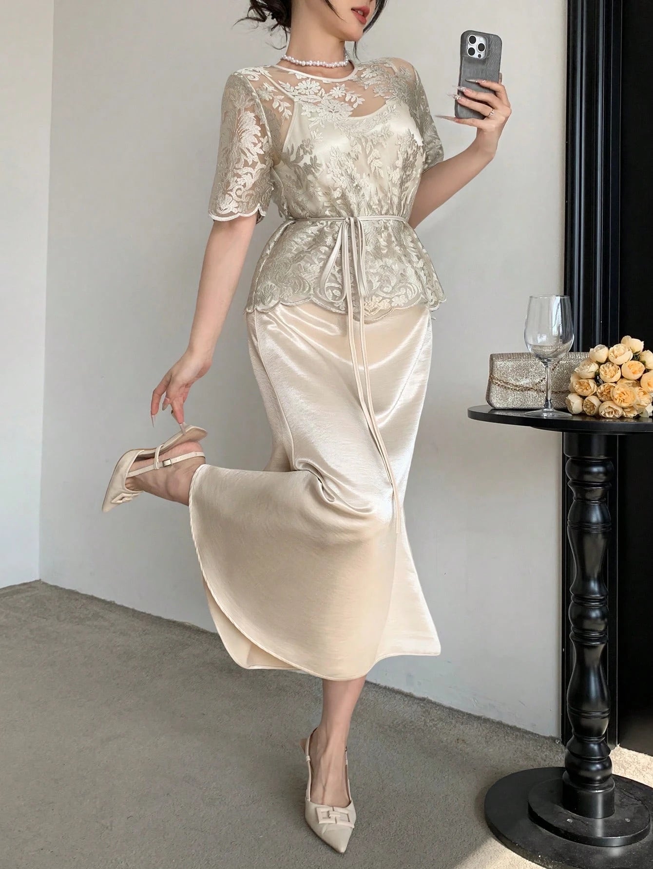  | SHEIN DAZY 2pcs Women Lace Shirt & Slip Dress Set | Dress | Shein | OneHub