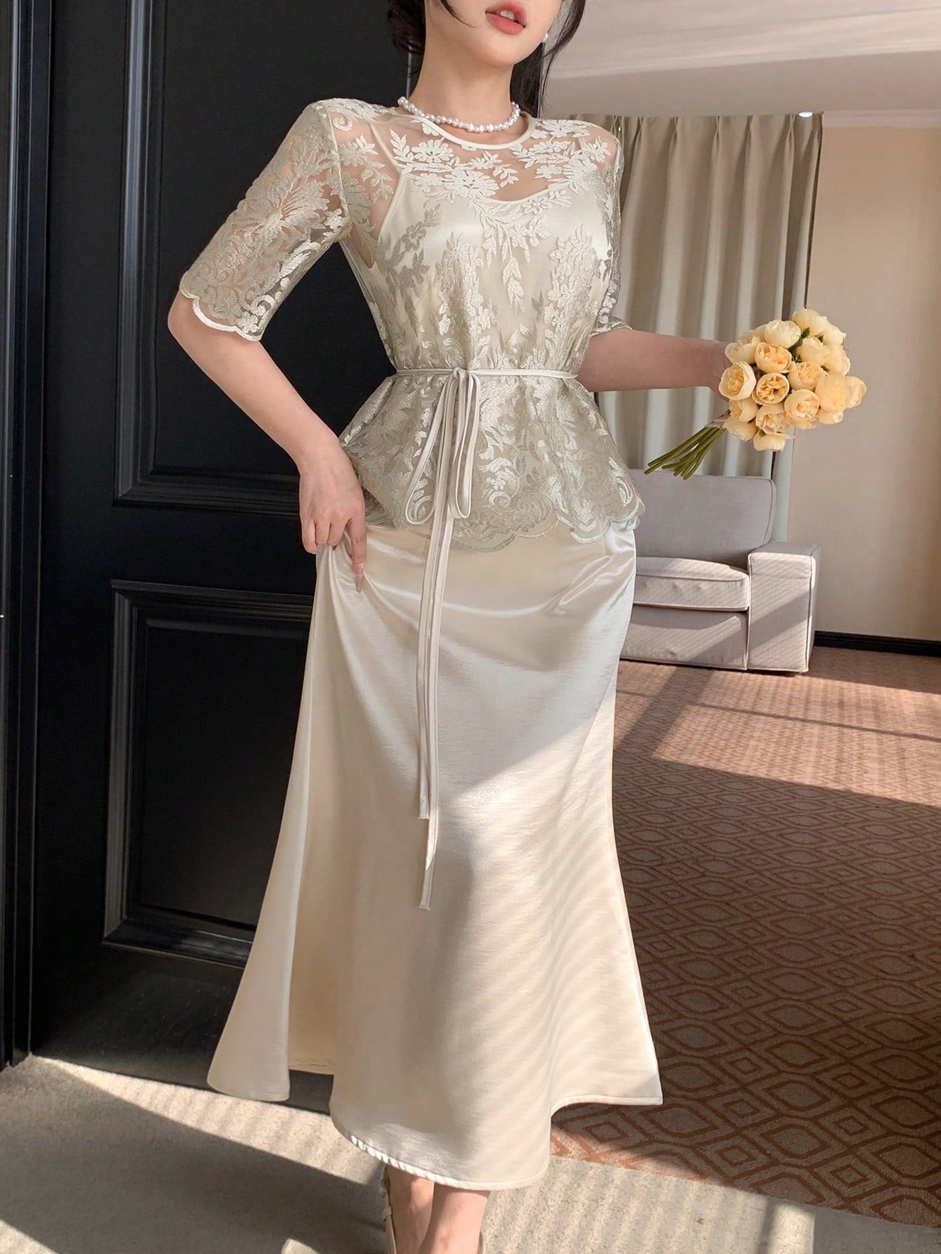  | SHEIN DAZY 2pcs Women Lace Shirt & Slip Dress Set | Dress | Shein | OneHub