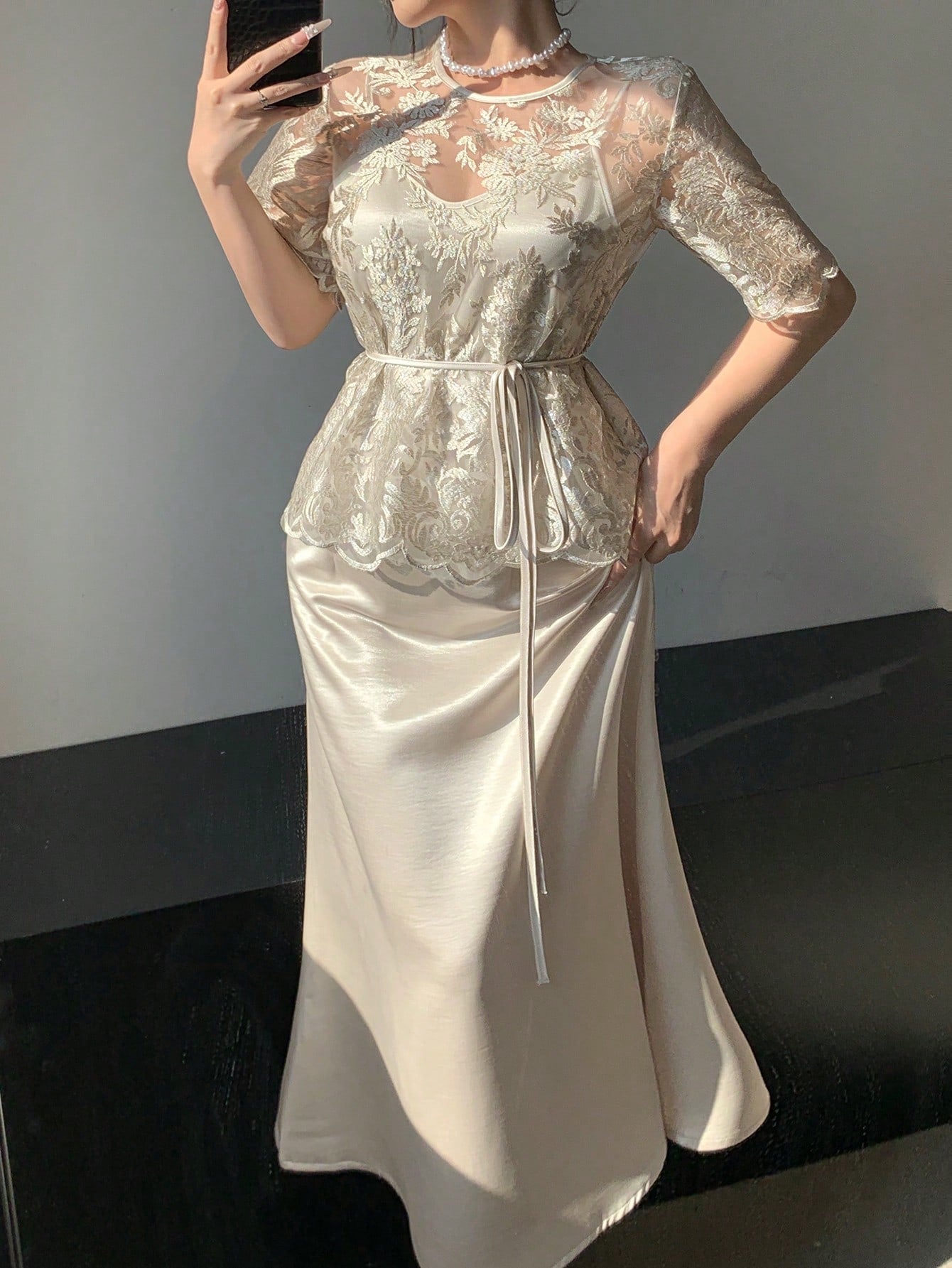  | SHEIN DAZY 2pcs Women Lace Shirt & Slip Dress Set | Dress | Shein | OneHub