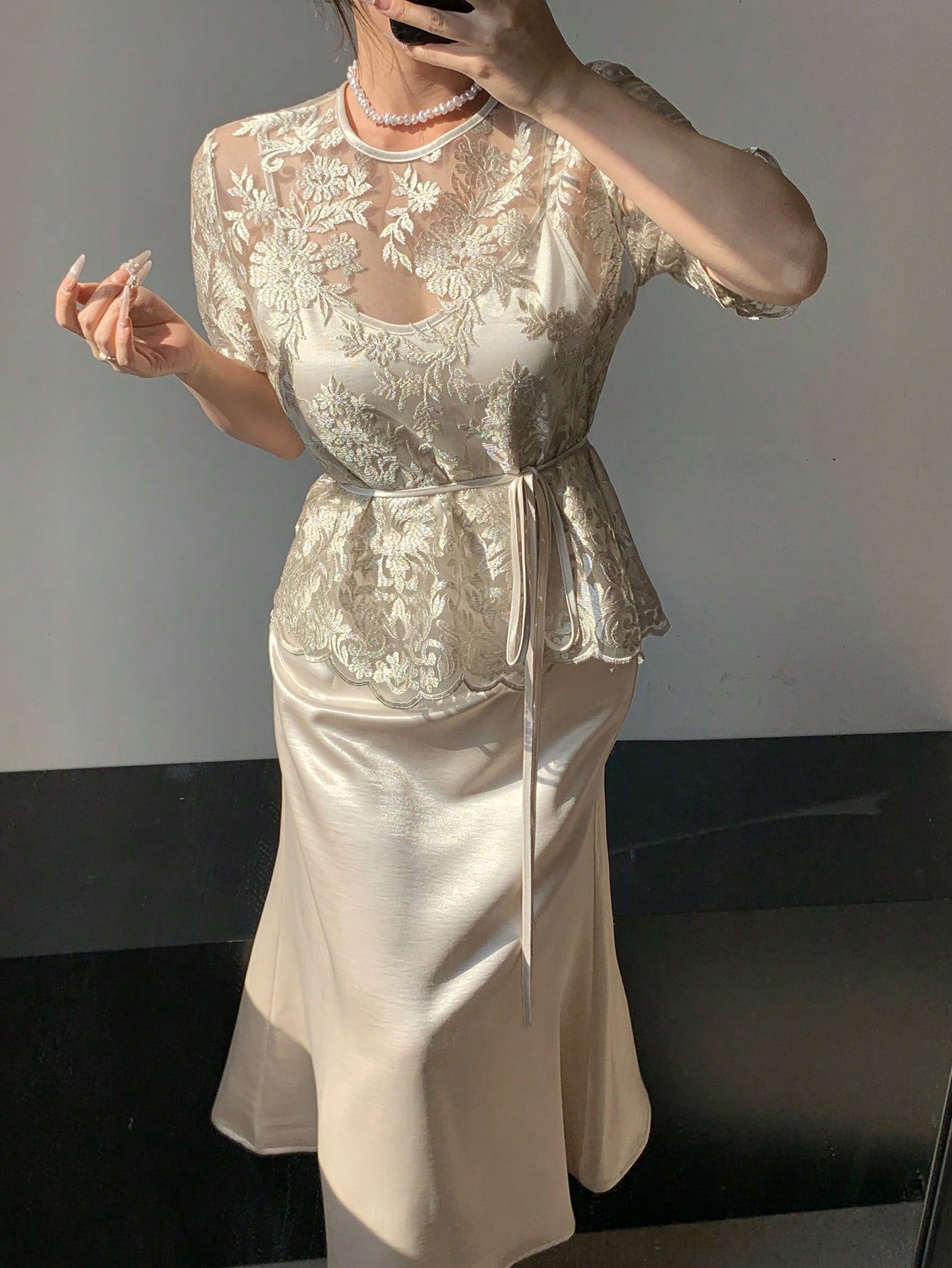  | SHEIN DAZY 2pcs Women Lace Shirt & Slip Dress Set | Dress | Shein | OneHub