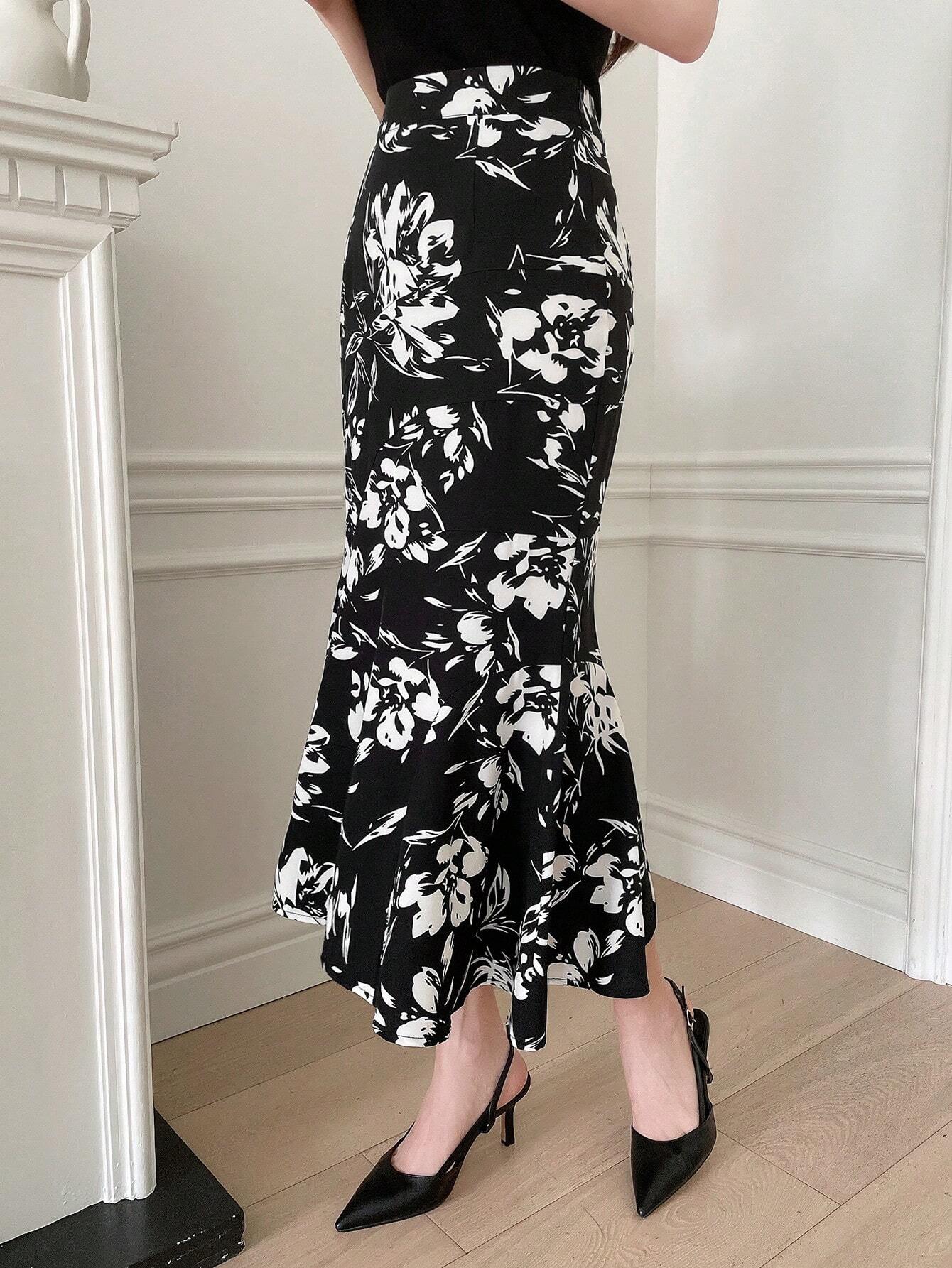  | SHEIN DAZY Asymmetrical Floral Print Pencil Mermaid Skirt With Hip-Wrapped Design | Skirt | Shein | OneHub