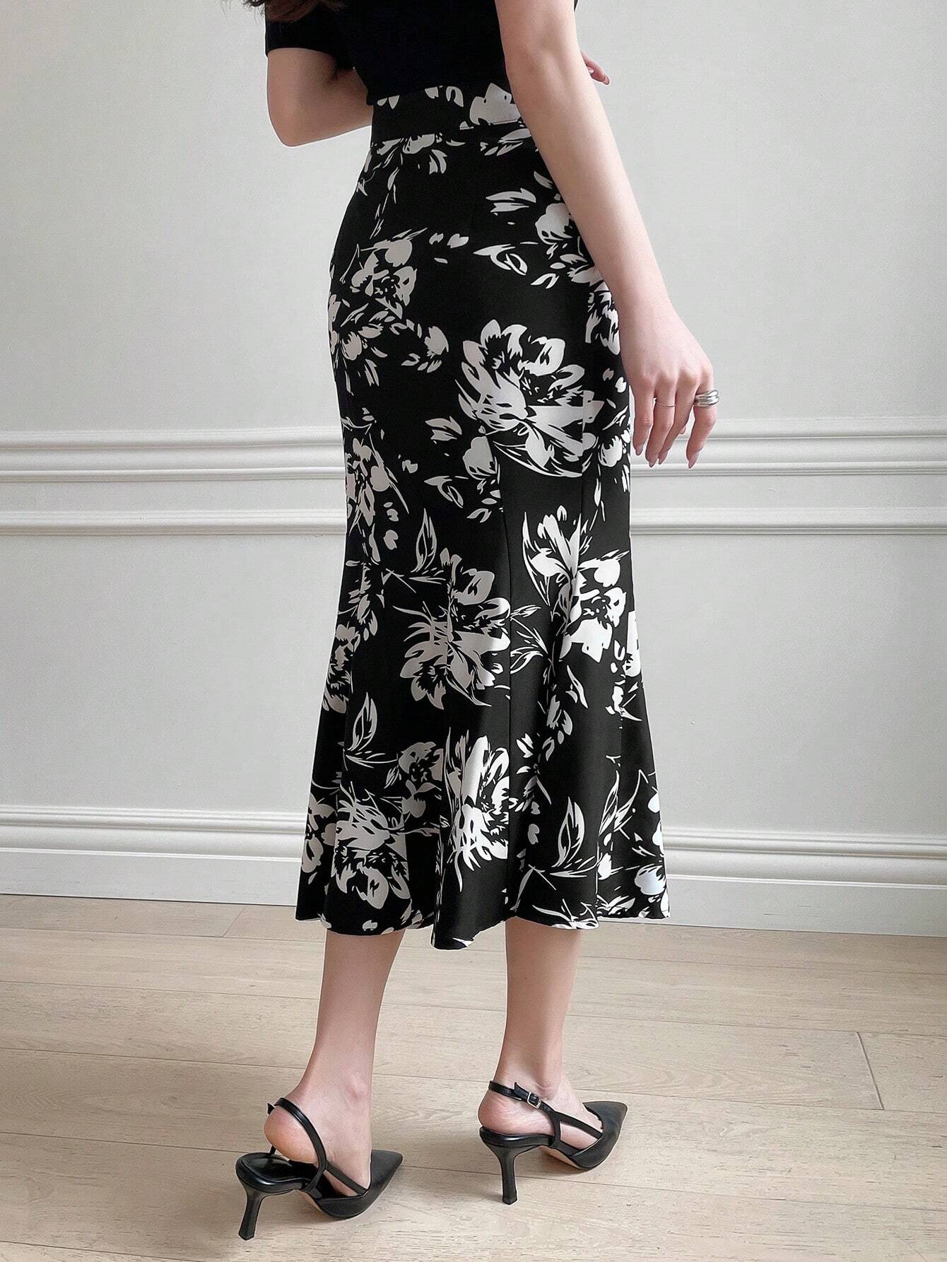  | SHEIN DAZY Asymmetrical Floral Print Pencil Mermaid Skirt With Hip-Wrapped Design | Skirt | Shein | OneHub