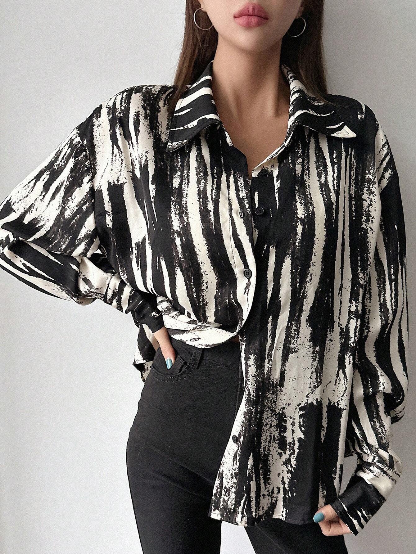  | SHEIN DAZY Brush Print Drop Shoulder Shirt | Blouse | Shein | OneHub