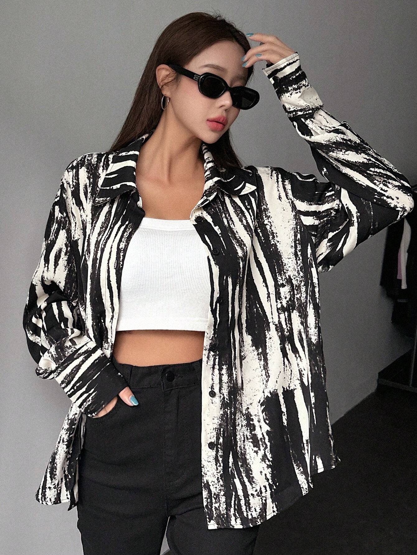  | SHEIN DAZY Brush Print Drop Shoulder Shirt | Blouse | Shein | OneHub
