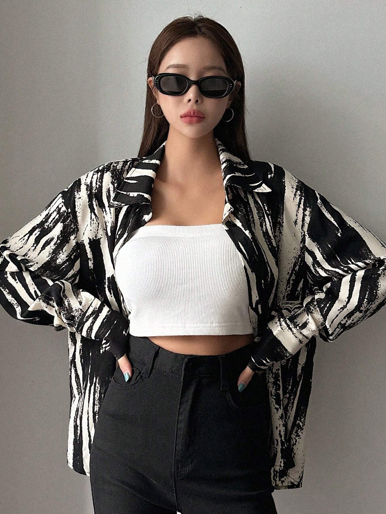  | SHEIN DAZY Brush Print Drop Shoulder Shirt | Blouse | Shein | OneHub