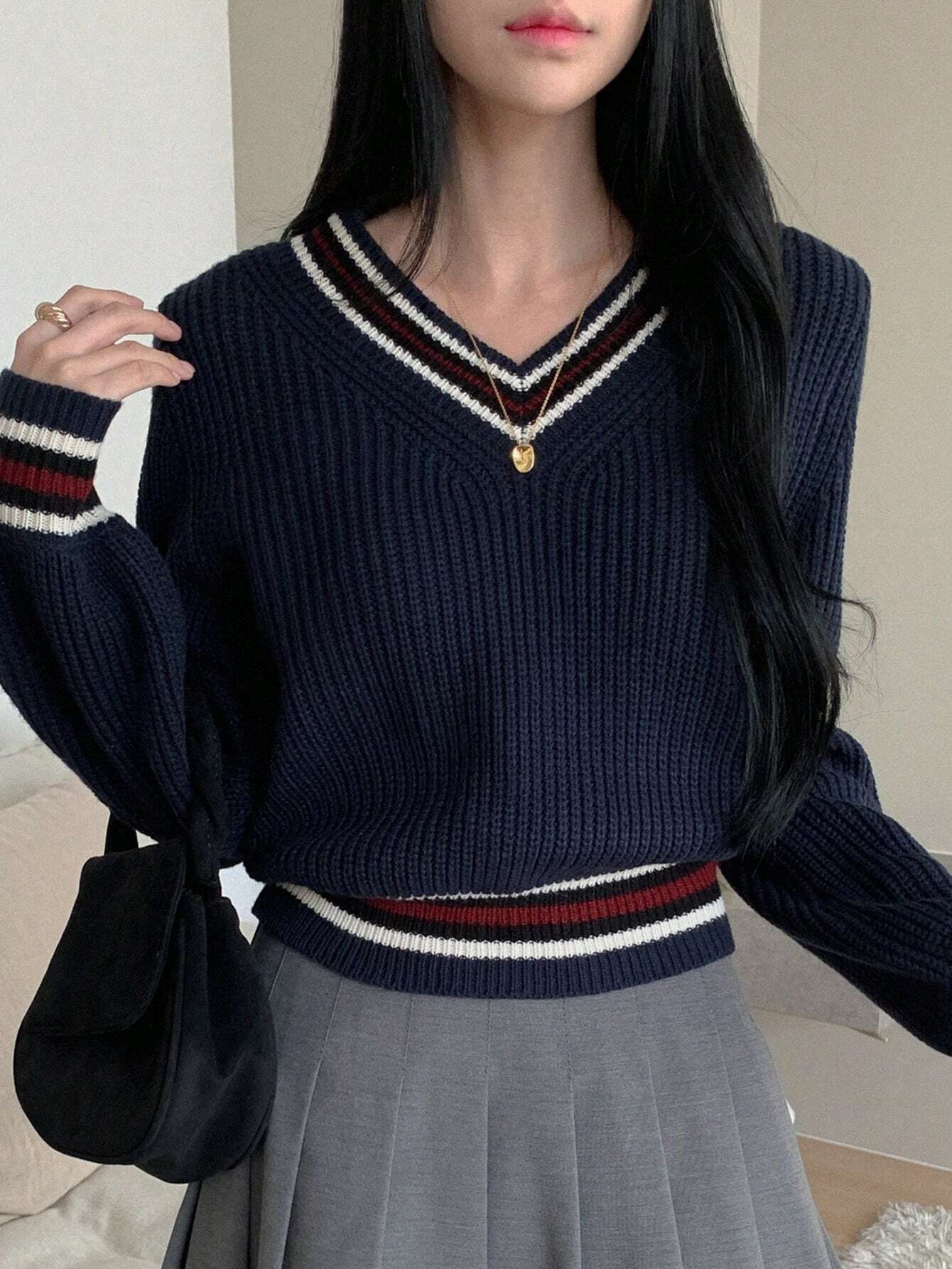  | SHEIN DAZY Casual Color Block V-Neck Sweater For Women | Sweater | Shein | OneHub