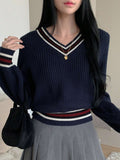  | SHEIN DAZY Casual Color Block V-Neck Sweater For Women | Sweater | Shein | OneHub