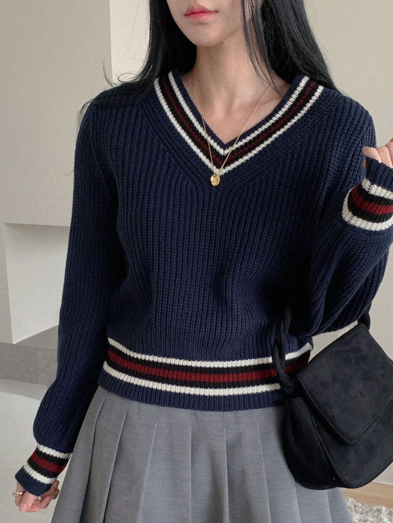  | SHEIN DAZY Casual Color Block V-Neck Sweater For Women | Sweater | Shein | OneHub