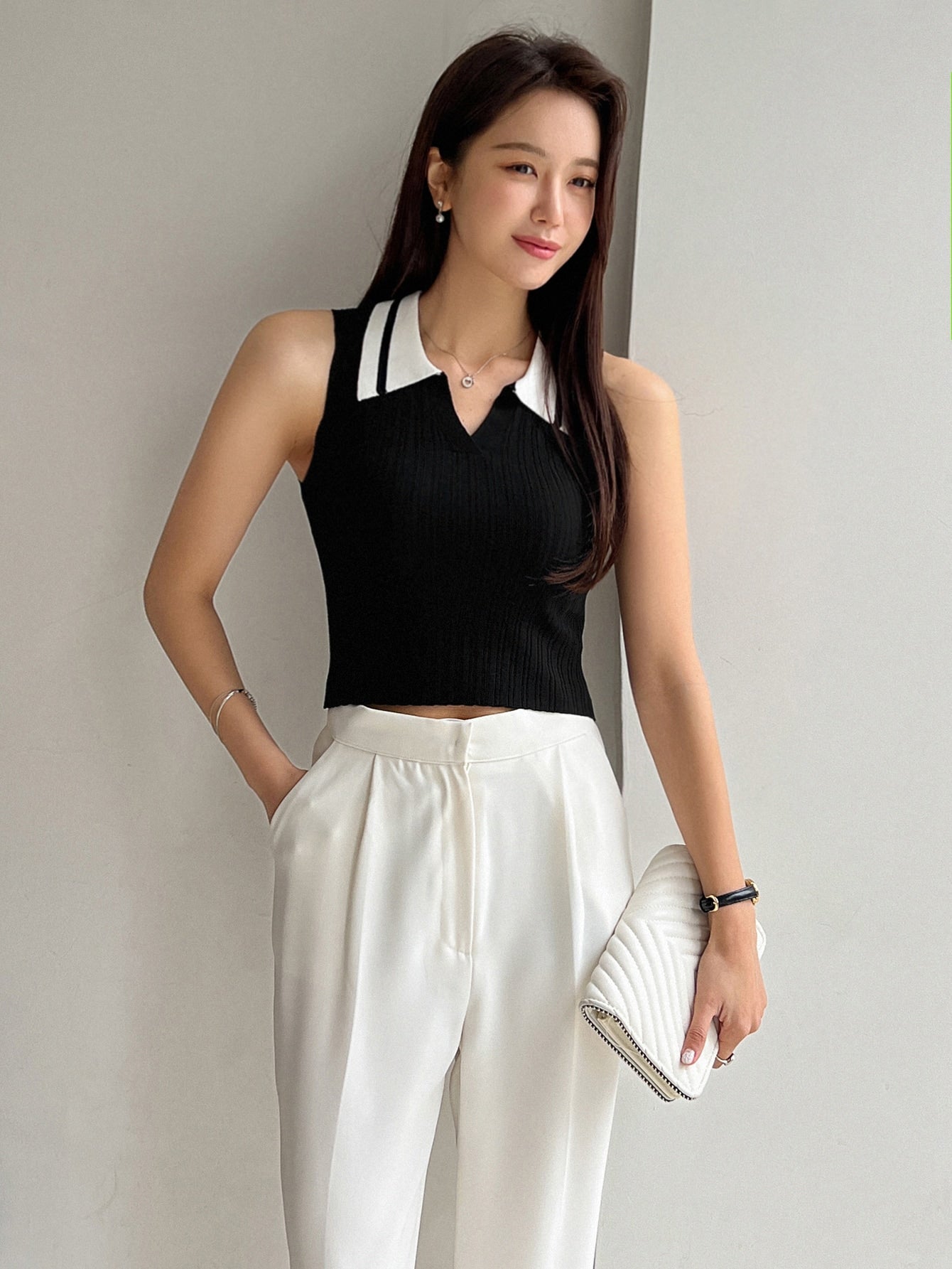  | SHEIN DAZY Contrast Collar Ribbed Knit Top | Sweater | Shein | OneHub