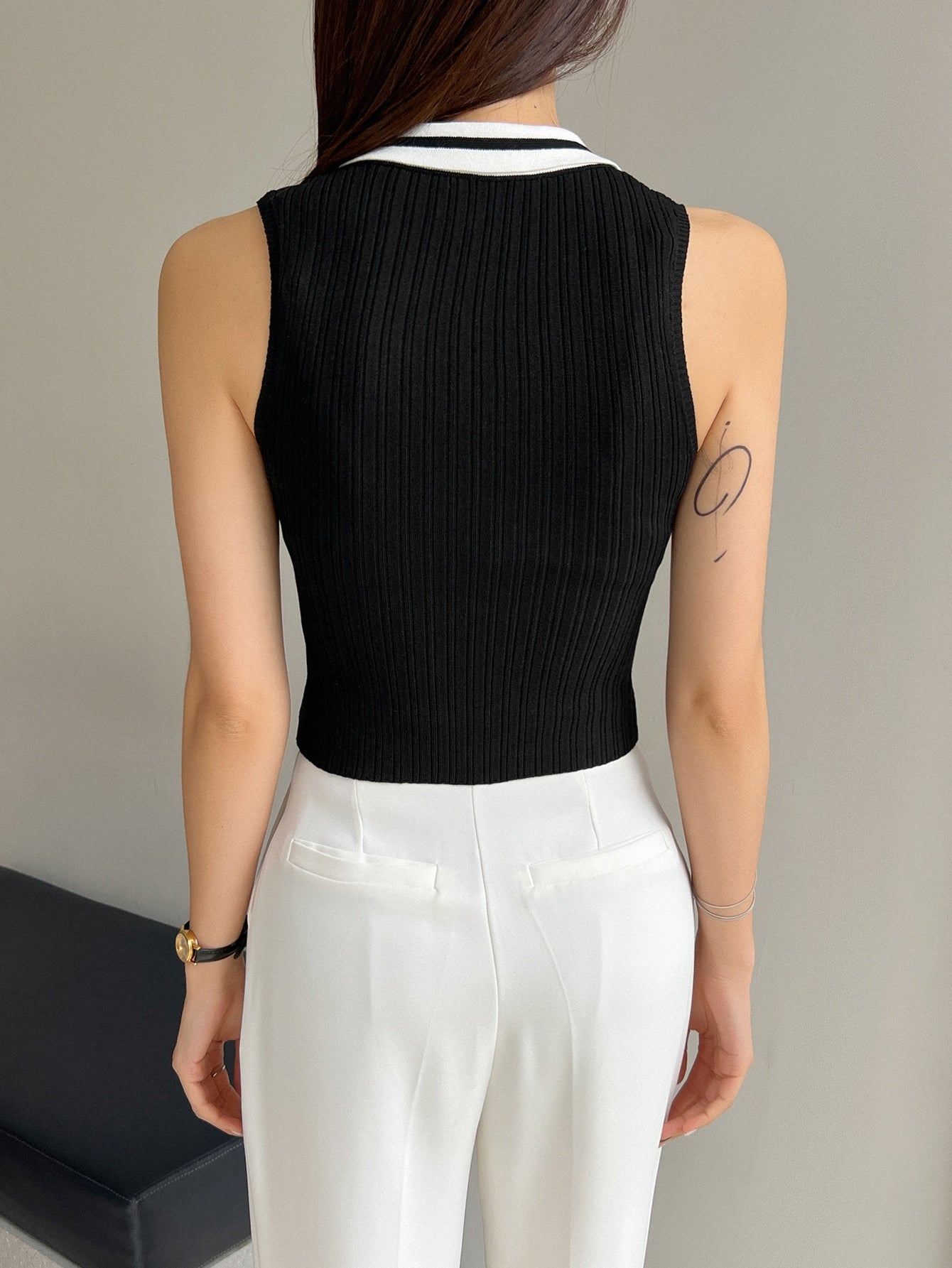  | SHEIN DAZY Contrast Collar Ribbed Knit Top | Sweater | Shein | OneHub