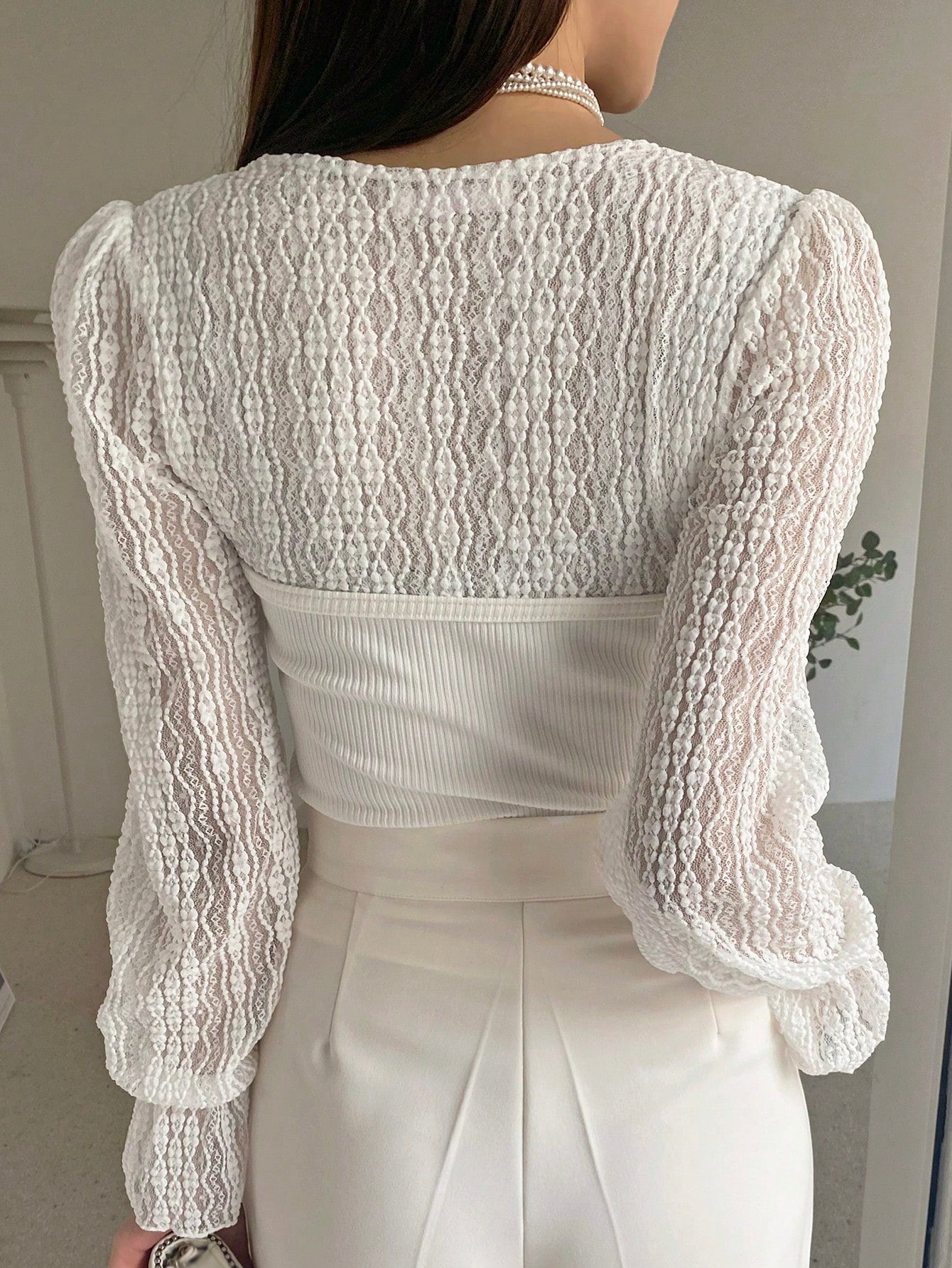  | SHEIN DAZY Contrast Lace Flounce Sleeve Sweetheart Neck Top | Sweater | Shein | OneHub