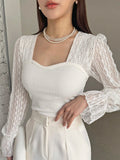  | SHEIN DAZY Contrast Lace Flounce Sleeve Sweetheart Neck Top | Sweater | Shein | OneHub