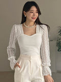  | SHEIN DAZY Contrast Lace Flounce Sleeve Sweetheart Neck Top | Sweater | Shein | OneHub
