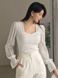  | SHEIN DAZY Contrast Lace Flounce Sleeve Sweetheart Neck Top | Sweater | Shein | OneHub