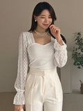  | SHEIN DAZY Contrast Lace Flounce Sleeve Sweetheart Neck Top | Sweater | Shein | OneHub