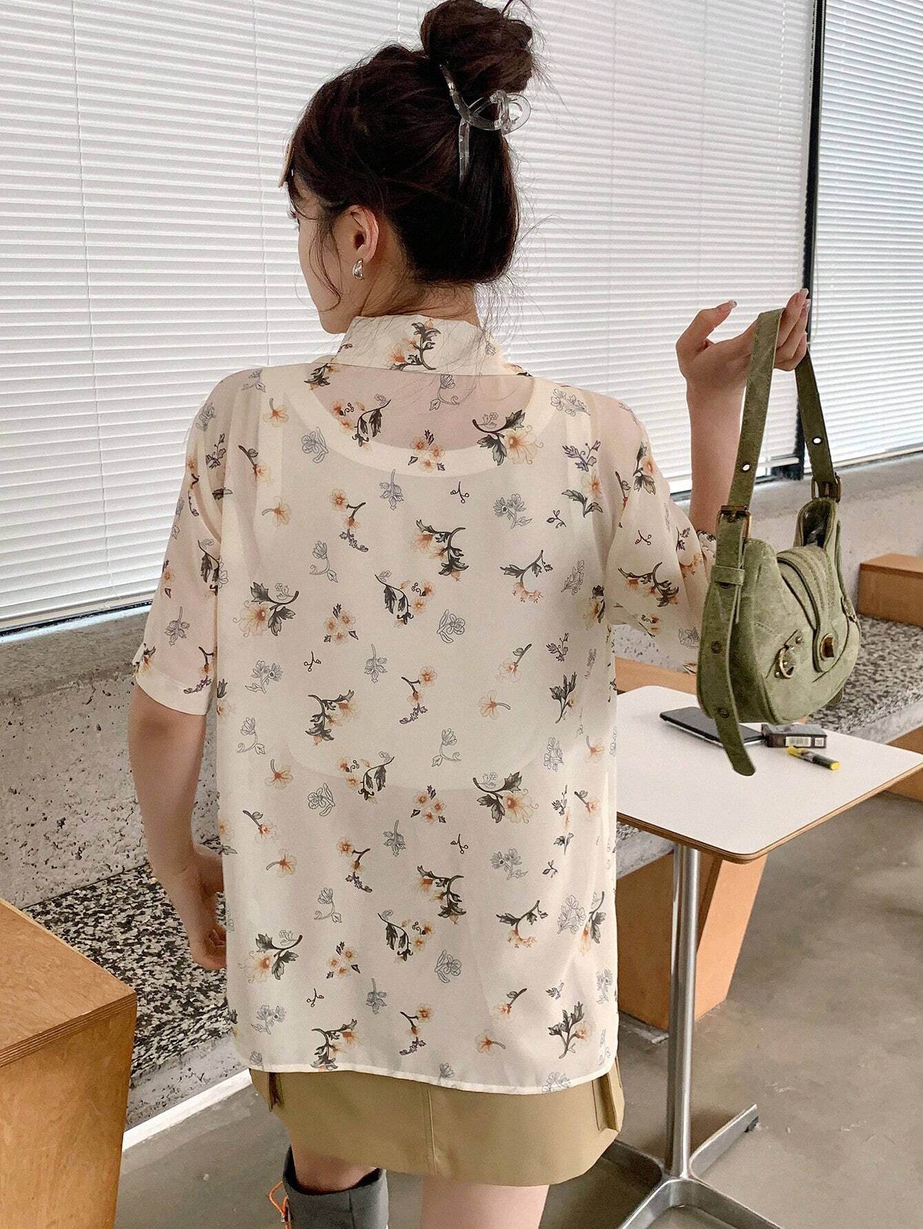  | SHEIN DAZY Floral Print Turn-Down Collar Loose Short Sleeve Women's Shirt | Shirt | Shein | OneHub