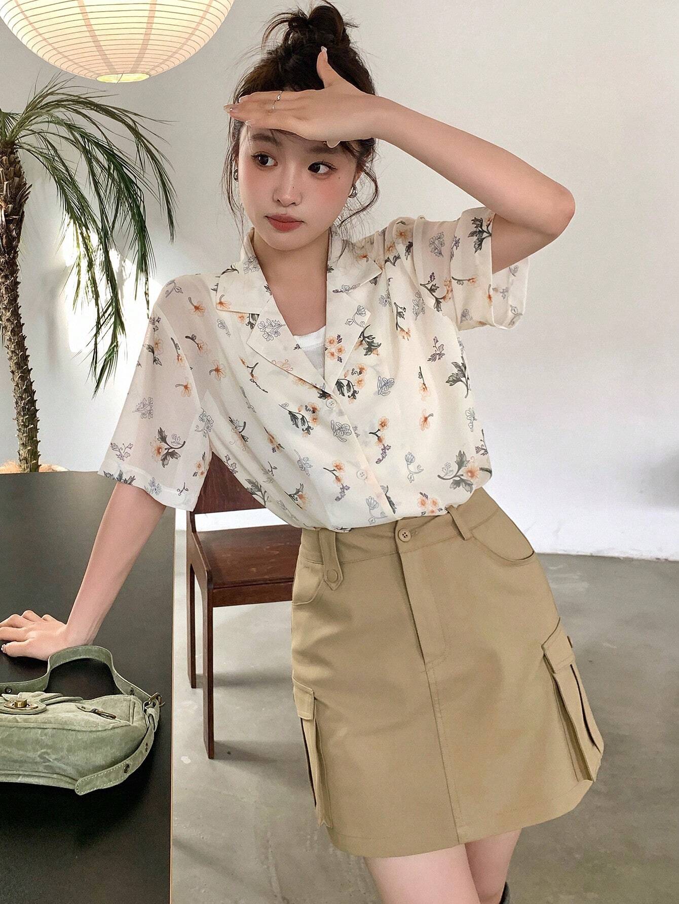  | SHEIN DAZY Floral Print Turn-Down Collar Loose Short Sleeve Women's Shirt | Shirt | Shein | OneHub