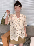  | SHEIN DAZY Floral Print Turn-Down Collar Loose Short Sleeve Women's Shirt | Shirt | Shein | OneHub