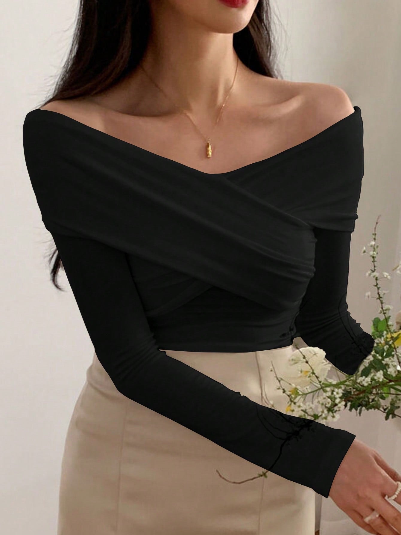  | SHEIN DAZY Kpop Solid Off Shoulder Cross Wrap Tee | Blouse | Shein | OneHub