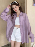 SHEIN DAZY Solid Color Loose Fit Thin Long Sleeve Button Down Shirt