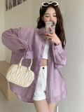 | SHEIN DAZY Solid Color Loose Fit Thin Long Sleeve Button Down Shirt | Top | Shein | OneHub