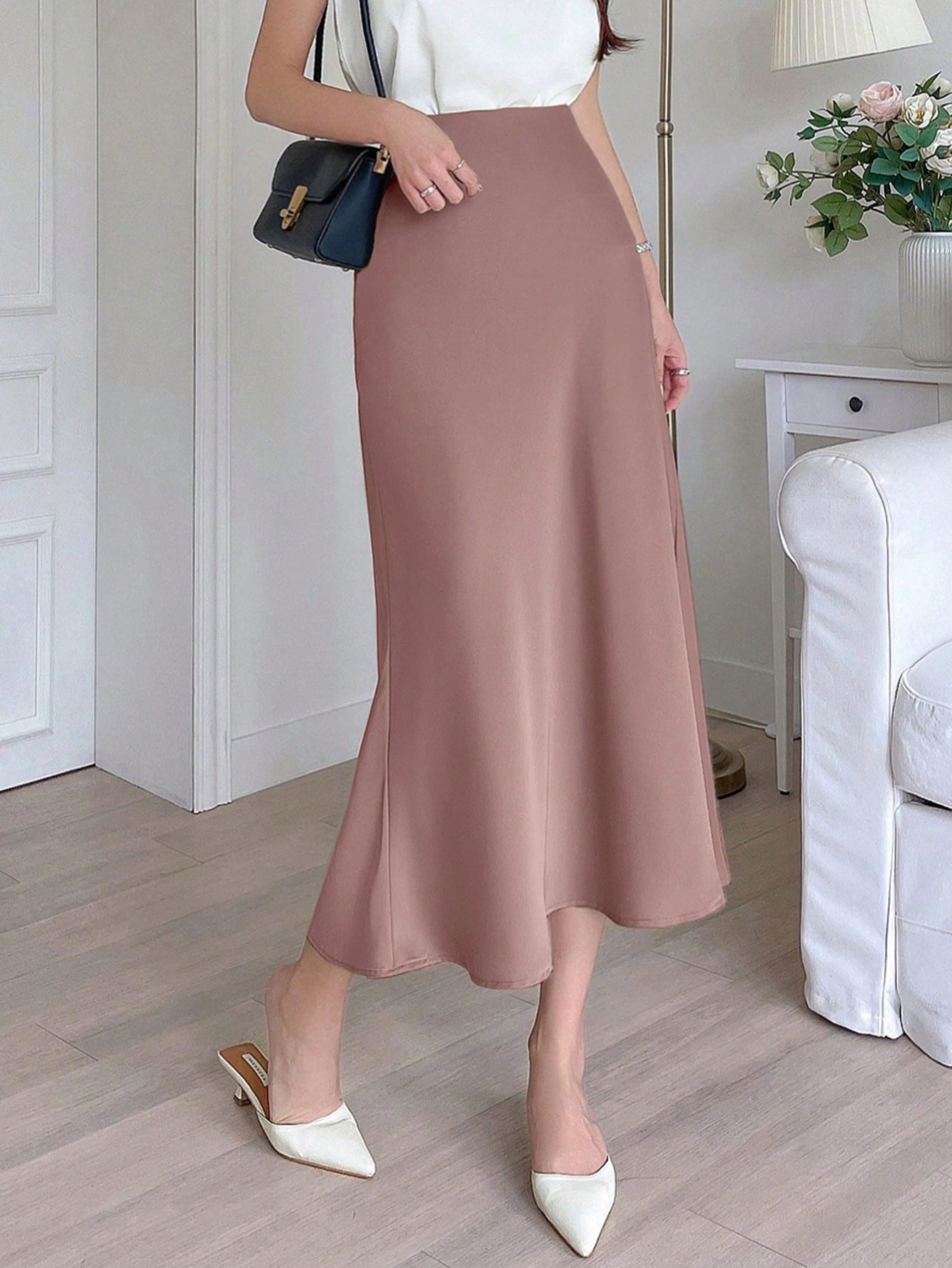  | SHEIN DAZY Solid Color Sateen A-Line Office Skirt For Women | Skirt | Shein | OneHub