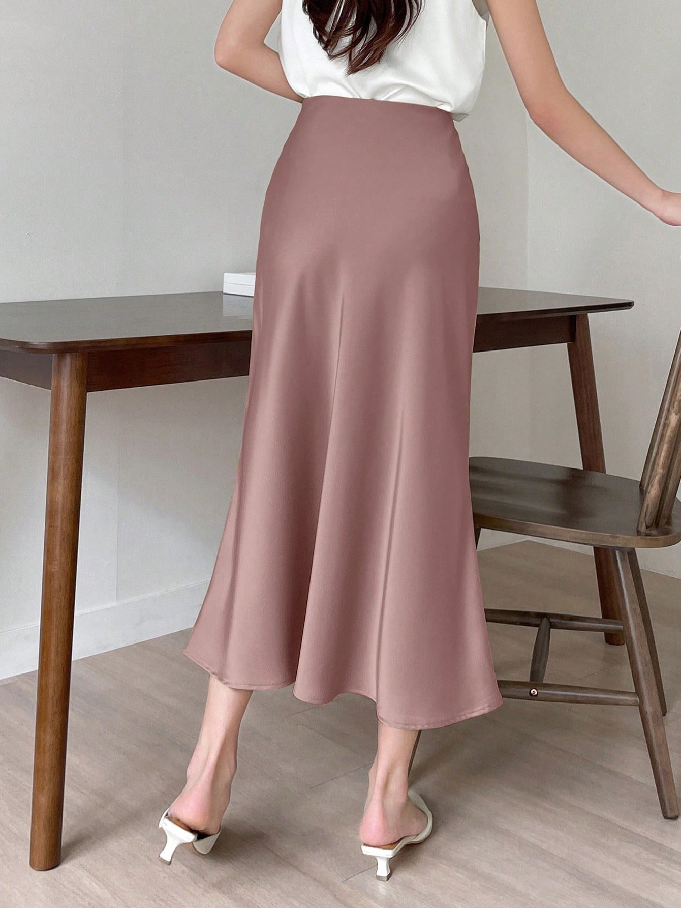  | SHEIN DAZY Solid Color Sateen A-Line Office Skirt For Women | Skirt | Shein | OneHub