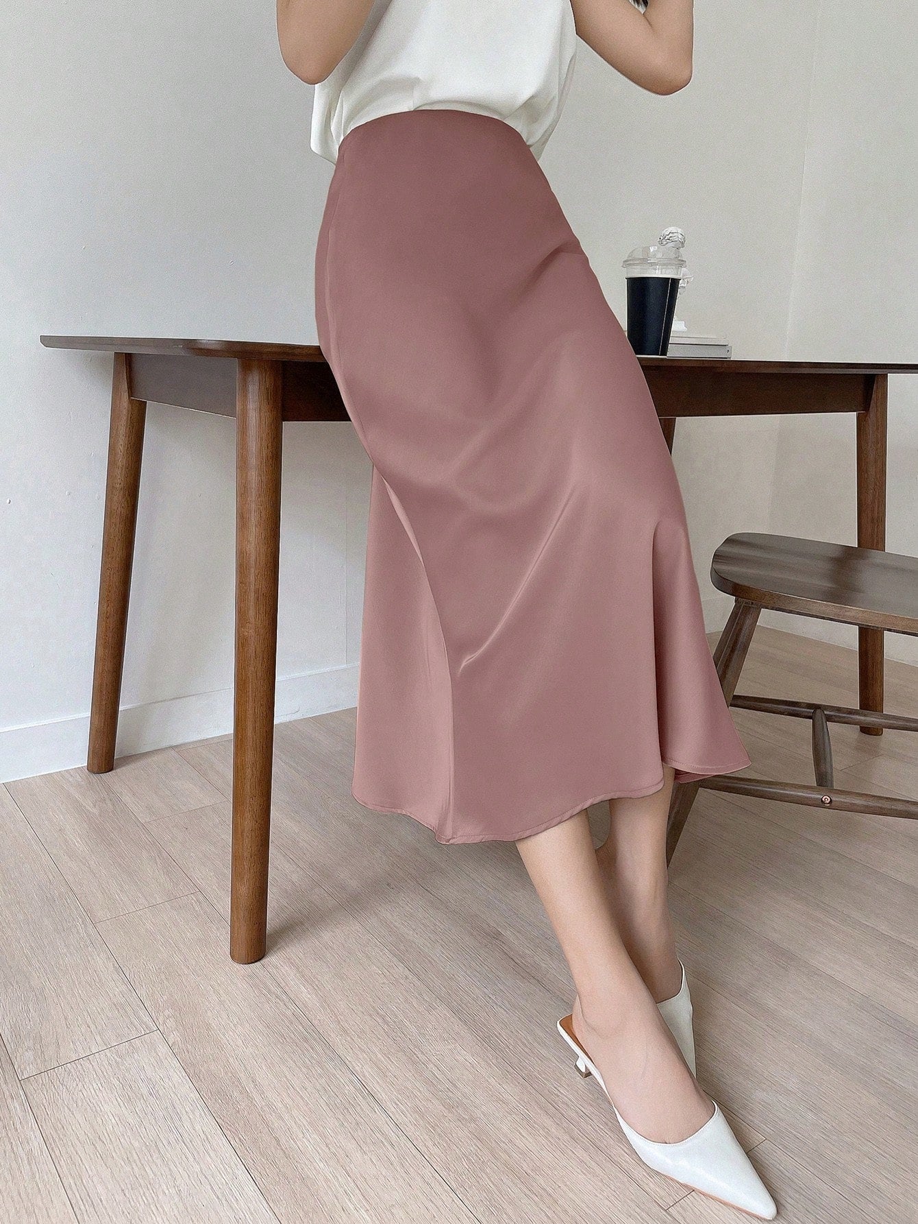  | SHEIN DAZY Solid Color Sateen A-Line Office Skirt For Women | Skirt | Shein | OneHub