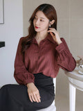 SHEIN DAZY Solid Color Textured Long Sleeve Women's Button-Down Casual Loose Shirt
