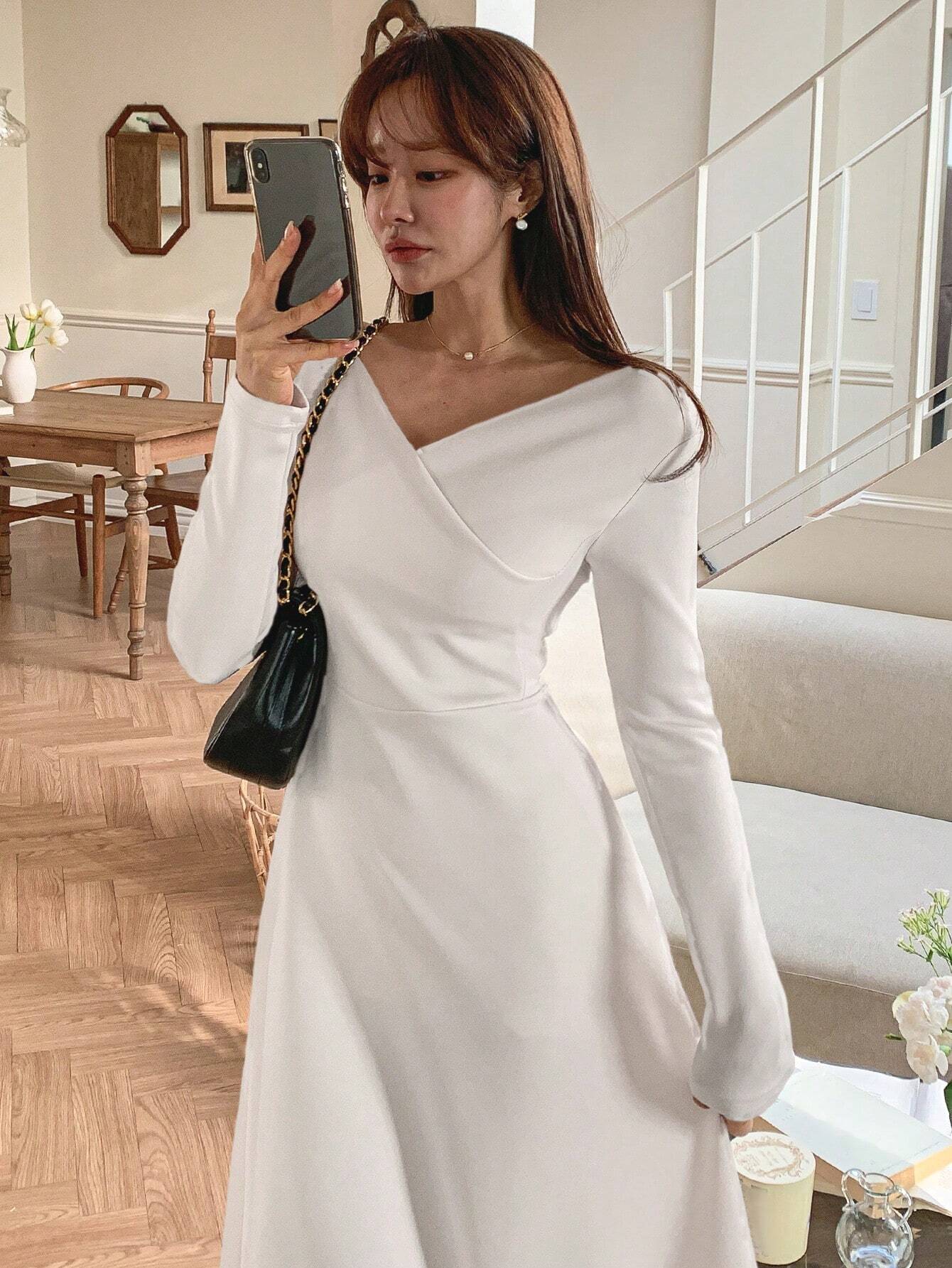  | DAZY Solid Color V Neck Long Sleeve Dress | Dress | Shein | OneHub