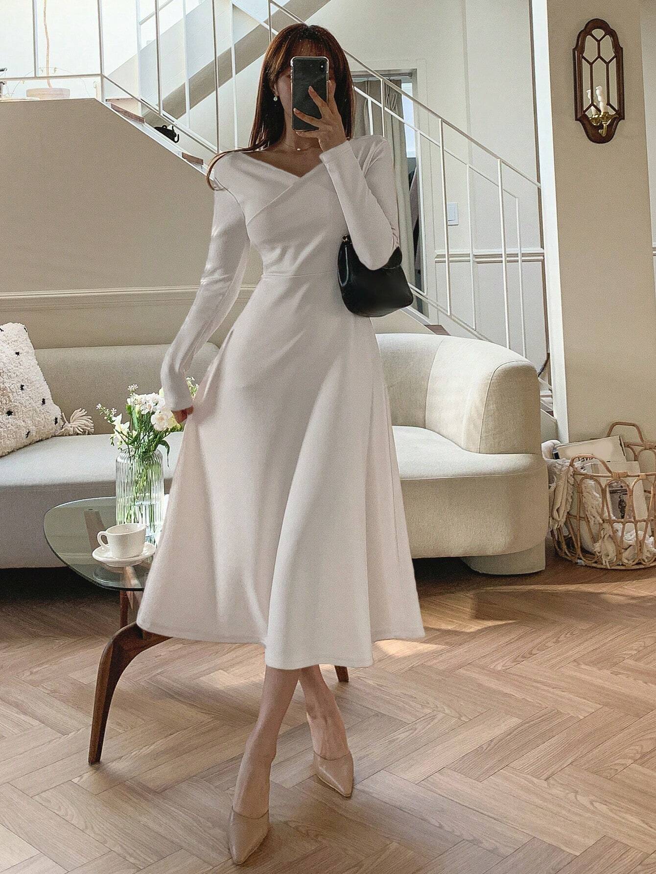  | DAZY Solid Color V Neck Long Sleeve Dress | Dress | Shein | OneHub