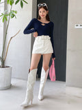 | SHEIN DAZY Solid Cut Front Ribbed Knit Sweater | Sweater | Shein | OneHub