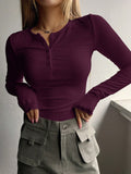  | SHEIN DAZY Solid Half Button Ribbed Knit Tee | T-shirt | Shein | OneHub