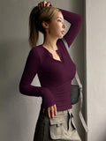  | SHEIN DAZY Solid Half Button Ribbed Knit Tee | T-shirt | Shein | OneHub