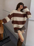 SHEIN DAZY Striped Loose Fit Crew Neck Long Sleeve Women Sweater