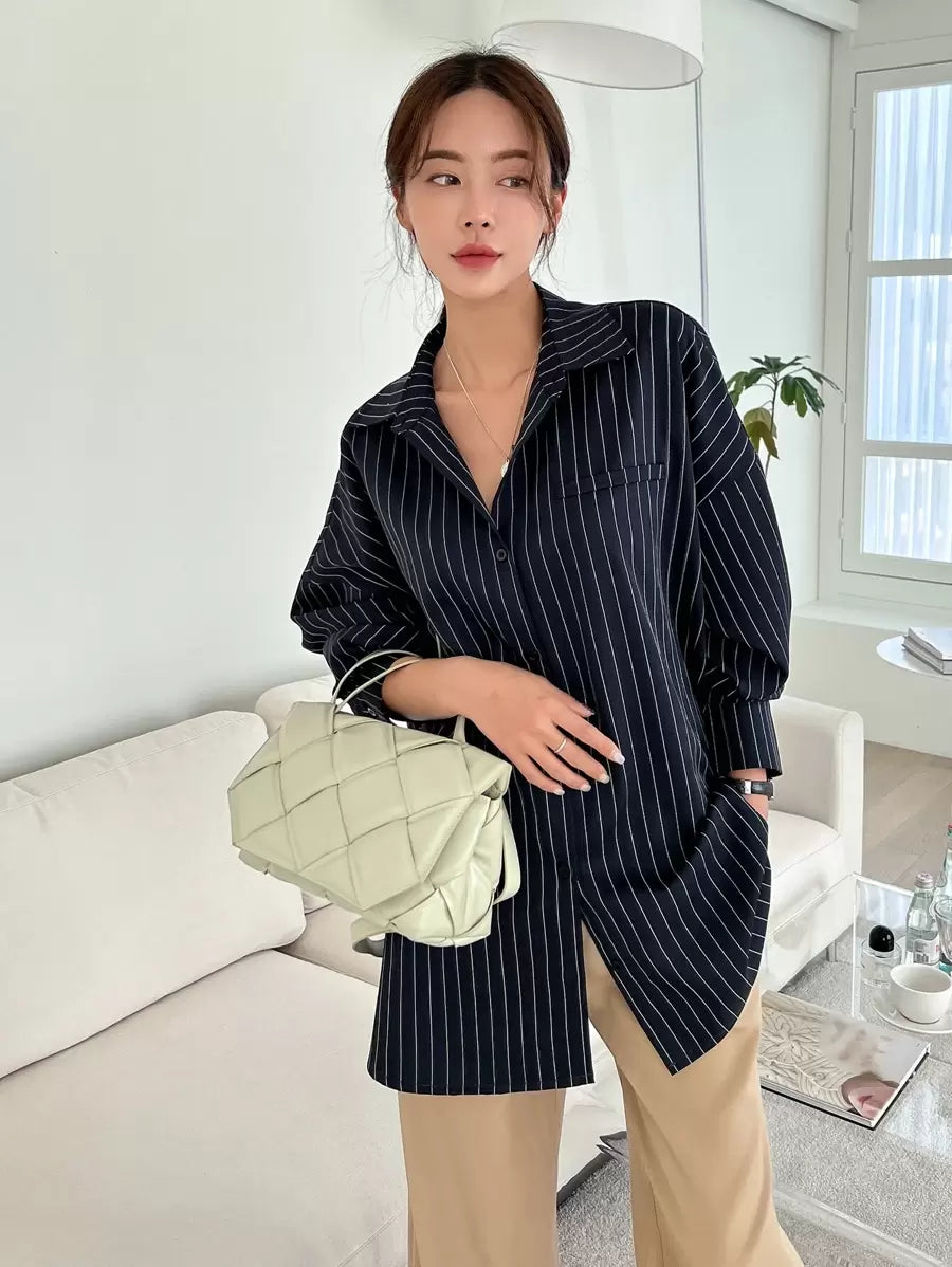  | SHEIN DAZY Vertical Striped Drop Shoulder Oversized Shirt | Top | Shein | OneHub