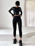  | SHEIN DAZY Women'S Color Block Rolled Edge Top With Solid Color Leggings Two Piece Set | Leggings | Shein | OneHub
