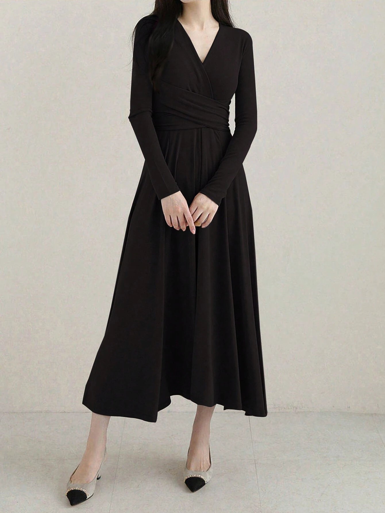  | SHEIN DAZY Women Deep V-Neck Fitted Drawstring Midi Dress, Spring/Summer/Autumn | Dress | Shein | OneHub