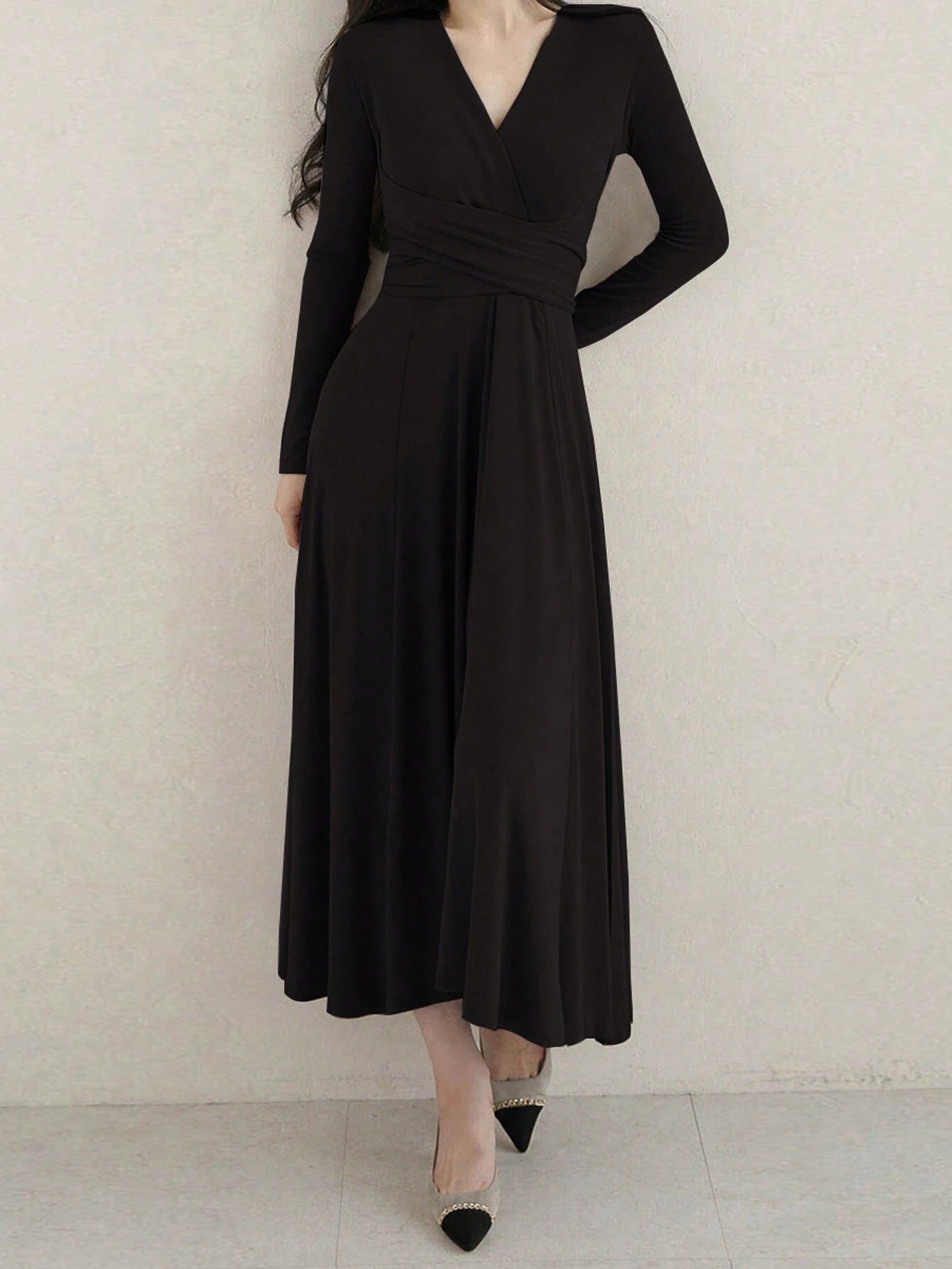  | SHEIN DAZY Women Deep V-Neck Fitted Drawstring Midi Dress, Spring/Summer/Autumn | Dress | Shein | OneHub