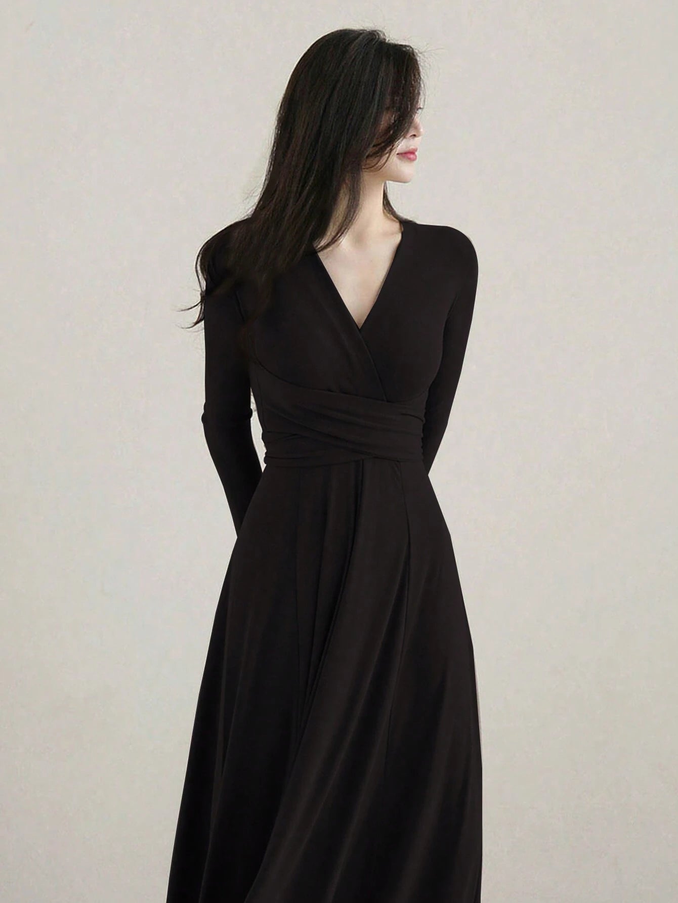  | SHEIN DAZY Women Deep V-Neck Fitted Drawstring Midi Dress, Spring/Summer/Autumn | Dress | Shein | OneHub