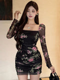  | SHEIN DAZY Women Floral Print Mock Neck Long Sleeve Fitted Dress With Thermal Lined | Dress | Shein | OneHub