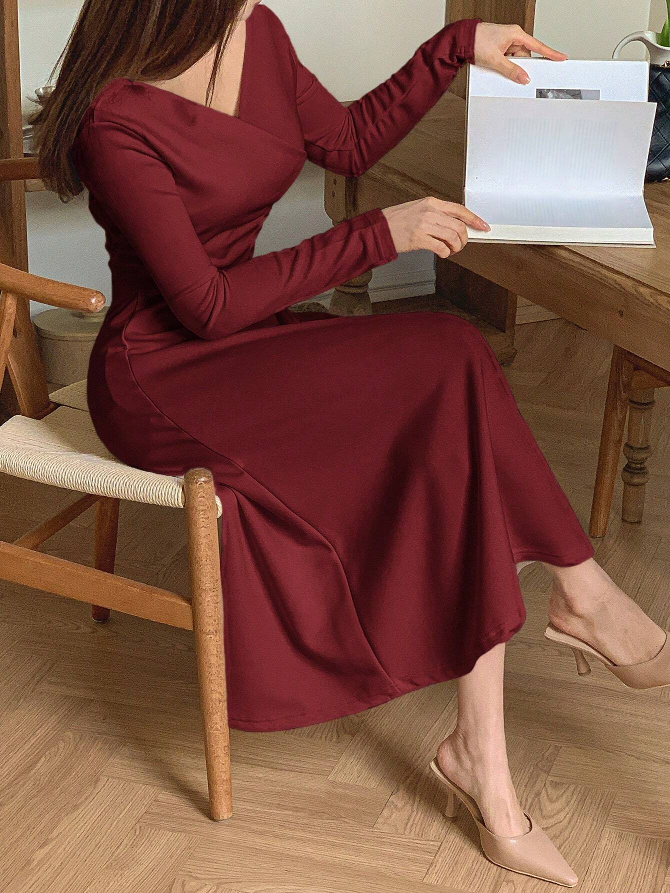  | SHEIN DAZY Women Long Wrap Dress, Solid Color Chinese New Year Outfit, Spring/Summer | Dress | Shein | OneHub