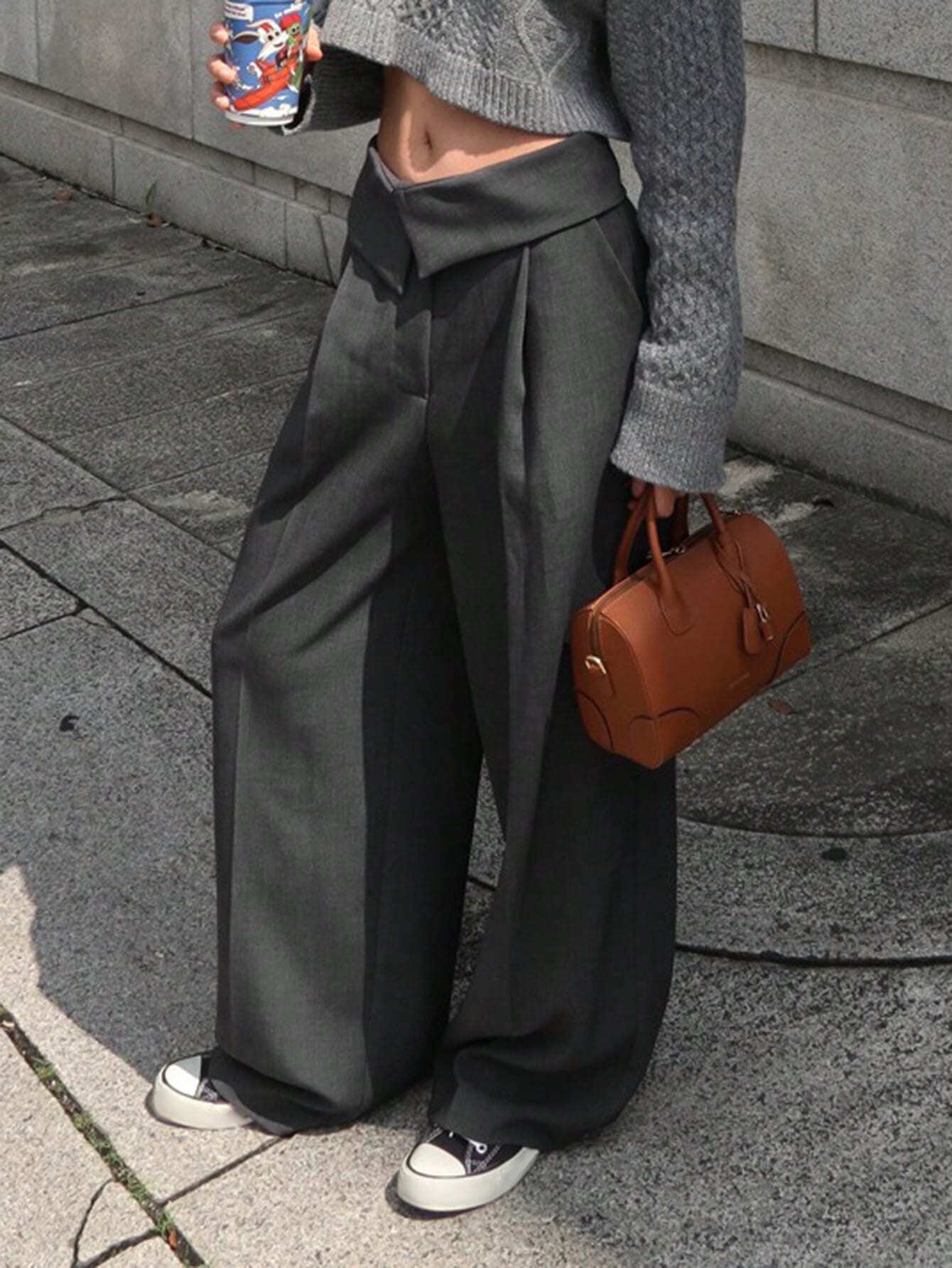 SHEIN DAZY Women Plain Simplicity High Waist Straight Leg Casual Pants Y2k,Back To School Clothes Fall