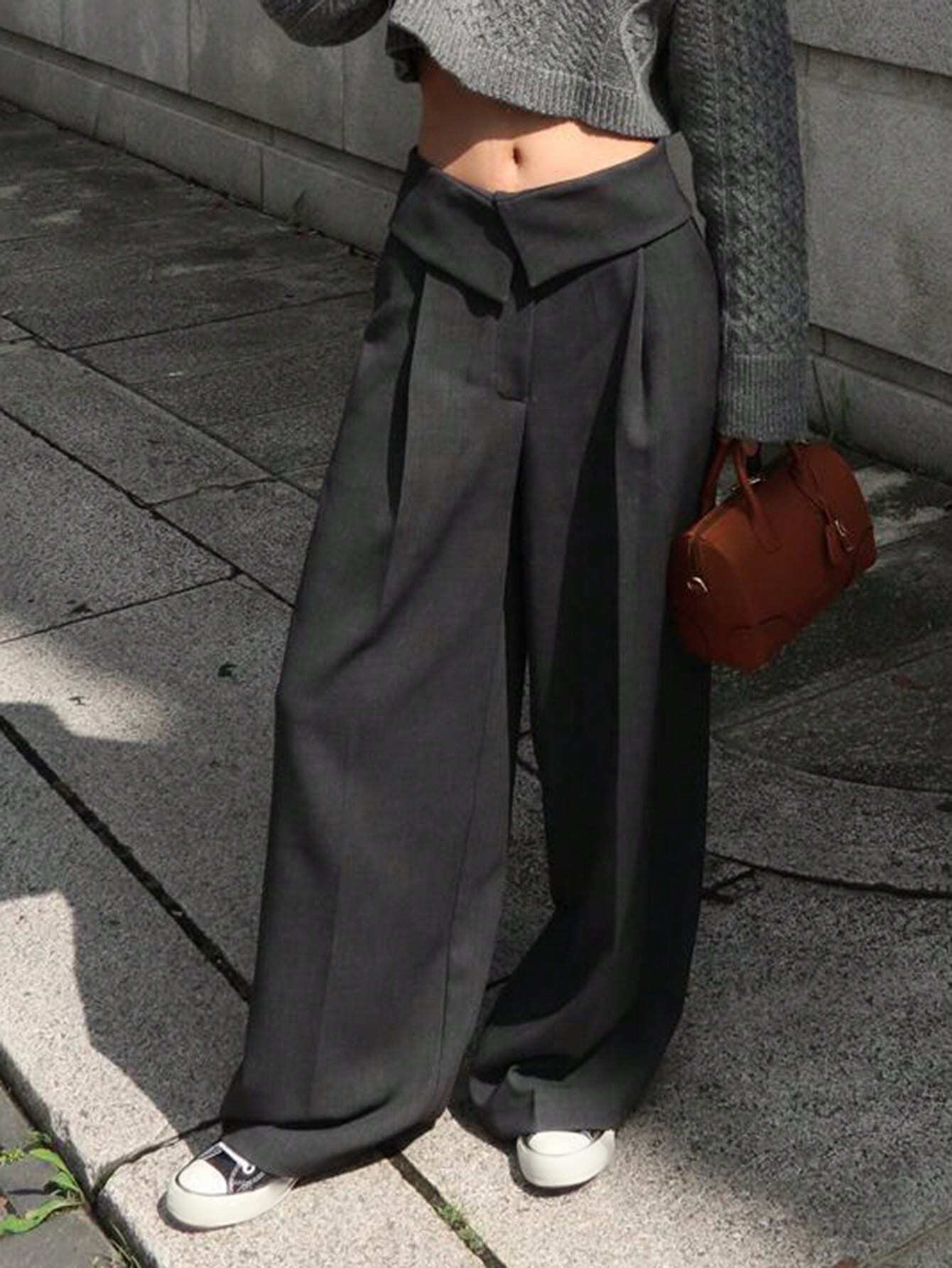 SHEIN DAZY Women Plain Simplicity High Waist Straight Leg Casual Pants Y2k,Back To School Clothes Fall