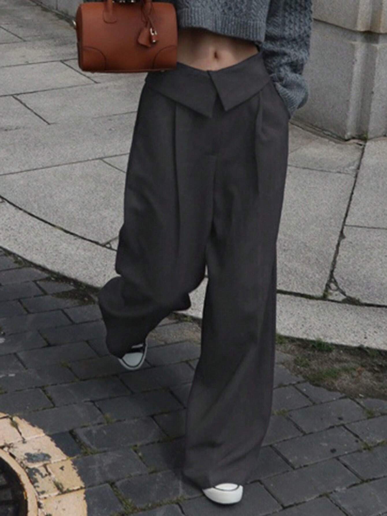 SHEIN DAZY Women Plain Simplicity High Waist Straight Leg Casual Pants Y2k,Back To School Clothes Fall