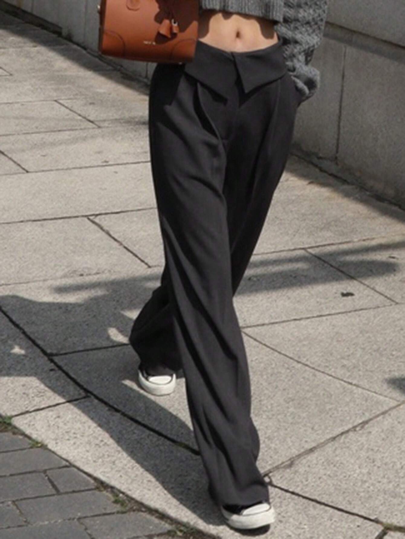 SHEIN DAZY Women Plain Simplicity High Waist Straight Leg Casual Pants Y2k,Back To School Clothes Fall