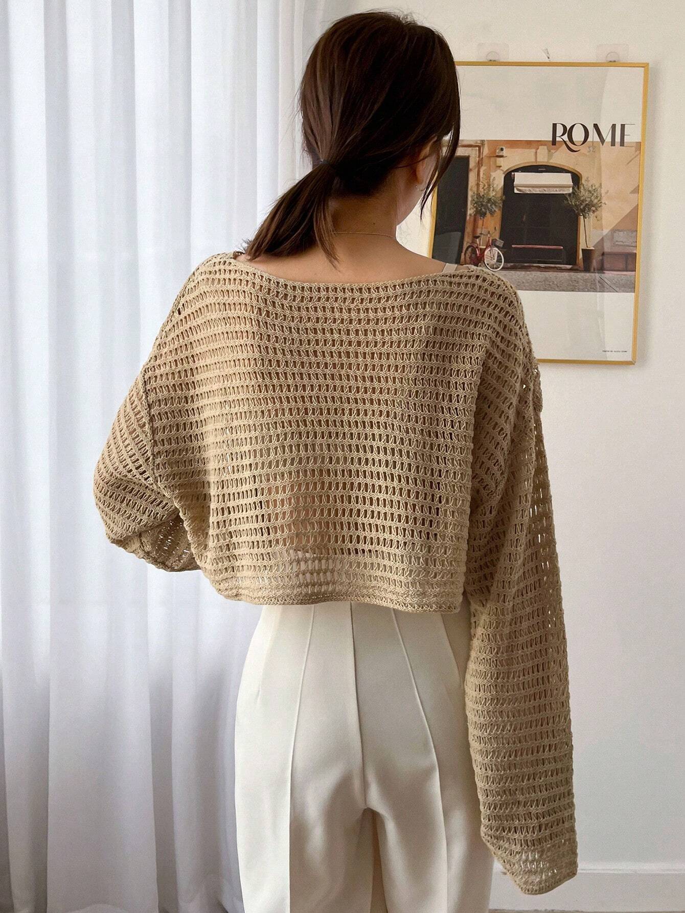  | SHEIN DAZY Women Solid Color Basic Round Neck Hollow Knitted Sweater | Sweater | Shein | OneHub