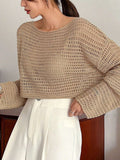  | SHEIN DAZY Women Solid Color Basic Round Neck Hollow Knitted Sweater | Sweater | Shein | OneHub