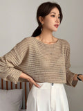  | SHEIN DAZY Women Solid Color Basic Round Neck Hollow Knitted Sweater | Sweater | Shein | OneHub