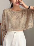  | SHEIN DAZY Women Solid Color Basic Round Neck Hollow Knitted Sweater | Sweater | Shein | OneHub